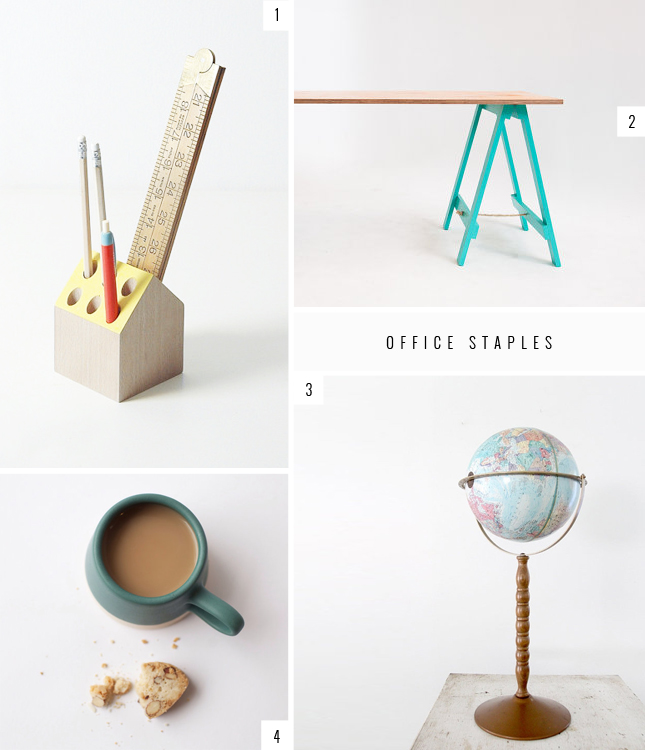 Find ways to liven up your work space with these office staples from Etsy (via www.highwallsblog.com)